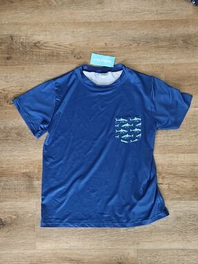 NWT Boys L (14/16) Monday's Child Blue Shark Pocket Tee